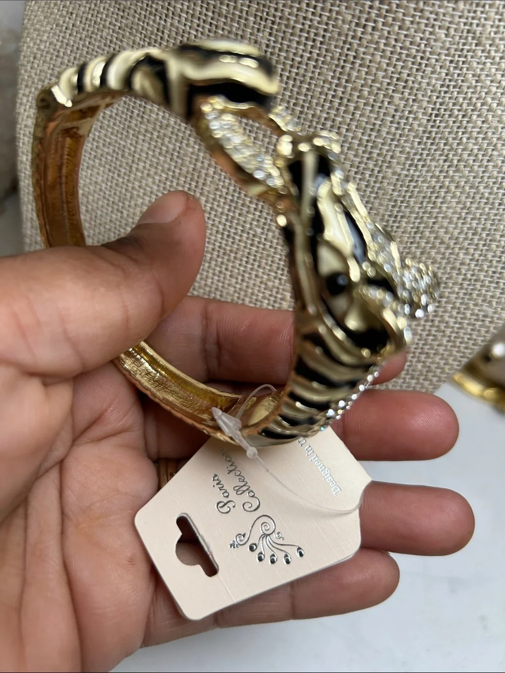 Gold Black Zebra-Pattern Reptile Bracelet – Fashion Jewelry Accent